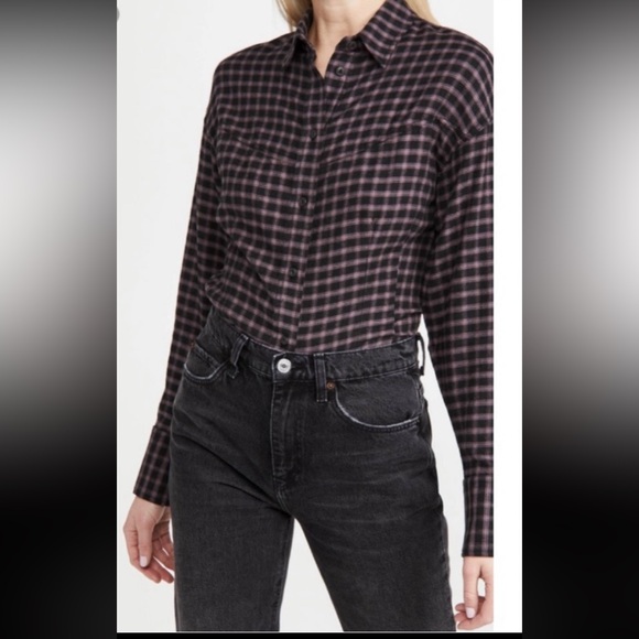 NWT rag & bone Iris Plaid Flannel Button Down Shirt in Black/ Purple Size XS - Picture 4 of 14